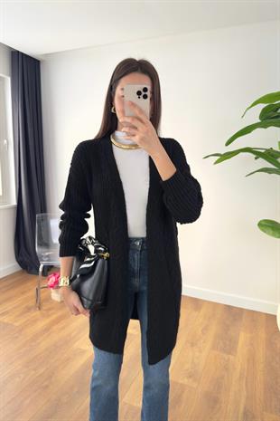 Vilveda Siyah Oversize Triko Hırka