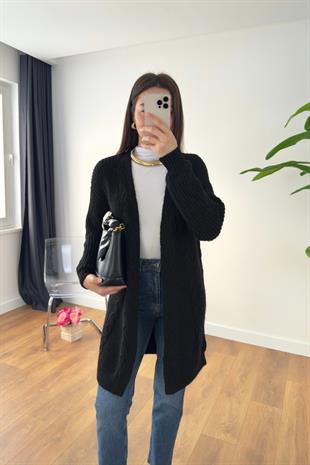Vilveda Siyah Oversize Triko Hırka