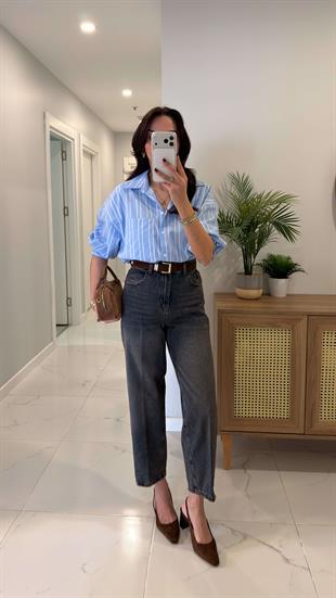 Vinda Koyu Kar Yıkama Kahve Tint Kemerli Baggy Jean