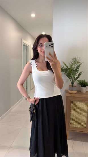 Vinlod Açık Ekru Omuzdan Dantelli Atlet