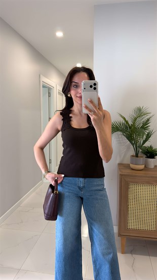 Vinlod Kahve Omuzdan Dantelli Atlet