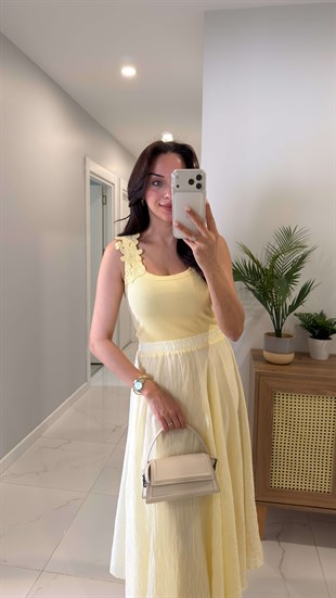 Vinlod Sarı Omuzdan Dantelli Atlet