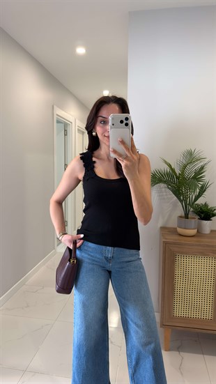 Vinlod Siyah Omuzdan Dantelli Atlet