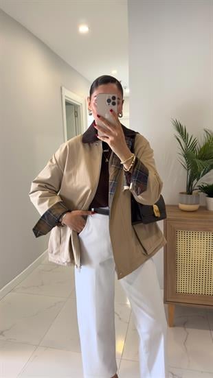 Virena Camel Kadife Yaka Cepli Ceket