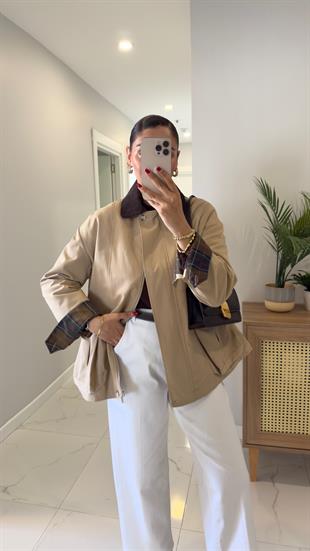Virena Camel Kadife Yaka Cepli Ceket