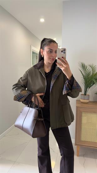 Virena Haki Kadife Yaka Cepli Ceket