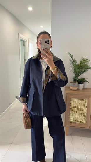 Virena Lacivert Kadife Yaka Cepli Ceket