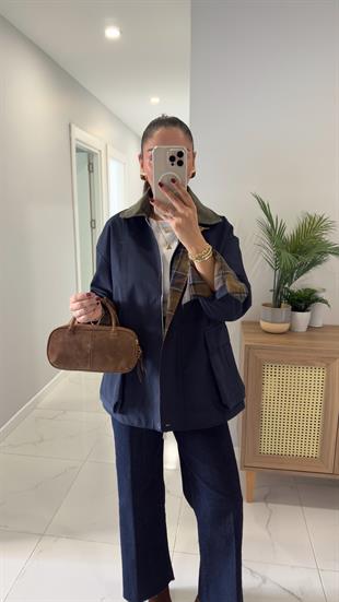 Virena Lacivert Kadife Yaka Cepli Ceket