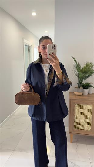 Virena Lacivert Kadife Yaka Cepli Ceket