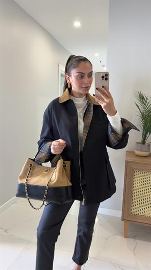 Virena Siyah Kadife Yaka Cepli Ceket