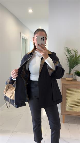 Virena Siyah Kadife Yaka Cepli Ceket