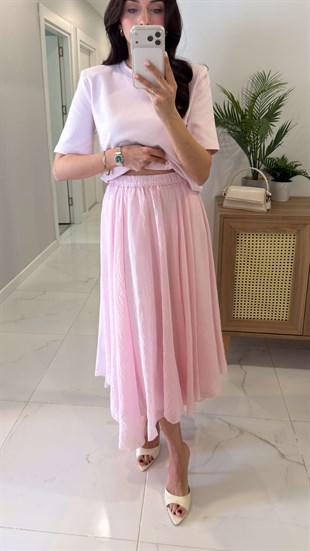 Vode Pembe Asimetrik Kesim Astarlı Etek