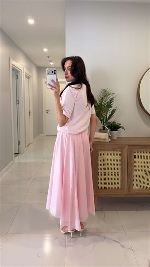 Vode Pembe Asimetrik Kesim Astarlı Etek