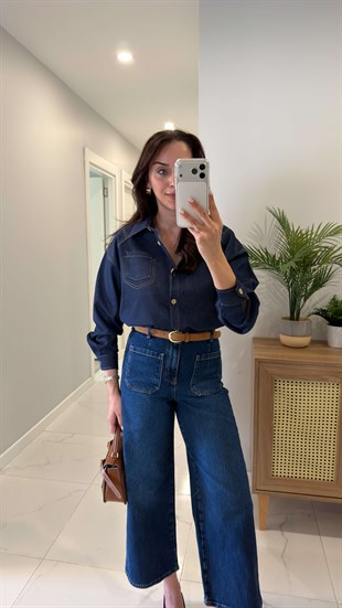 Voled Mavi Cep Detaylı Denim Gömlek