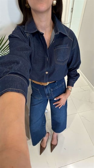 Voled Mavi Cep Detaylı Denim Gömlek