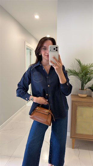 Voled Mavi Cep Detaylı Denim Gömlek