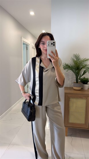Vollida Bej Ayarlanabilir Büzgülü Colorblock Takım