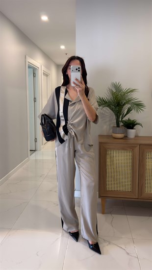 Vollida Bej Ayarlanabilir Büzgülü Colorblock Takım
