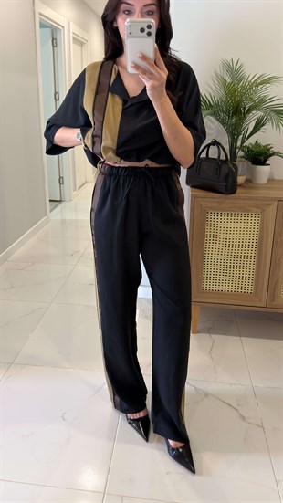 Vollida Siyah Ayarlanabilir Büzgülü Colorblock Takım
