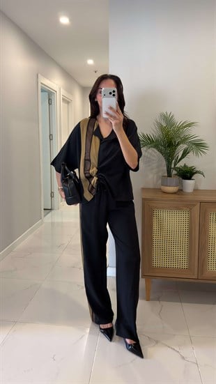 Vollida Siyah Ayarlanabilir Büzgülü Colorblock Takım