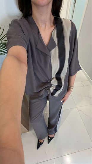 Vollida Vizon Ayarlanabilir Büzgülü Colorblock Takım