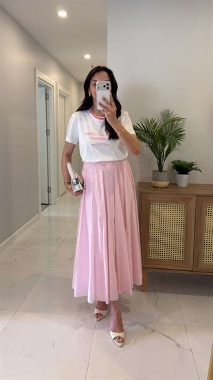 Vonke Pembe Astarlı Tensel Etek