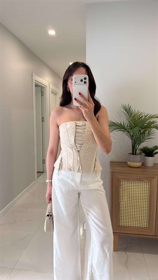 Vopse Bej İp Detaylı Korse Bluz
