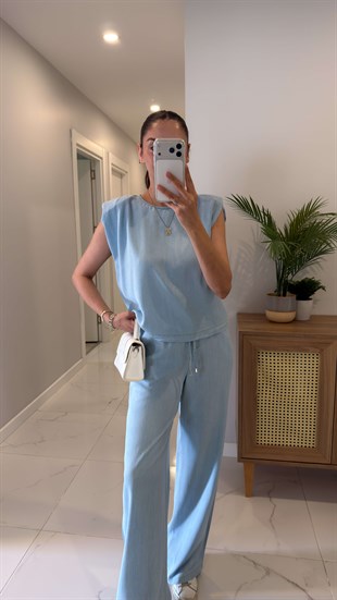 Vuders Buz Mavi Vatkalı Bluz Pantolon Takım