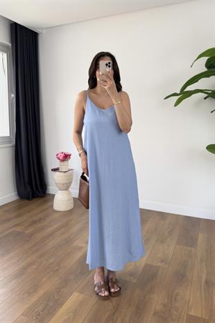 Vudy Bebe Mavi Yanları Yırtmaç Detaylı Askı Ayarlanabilir Elbise