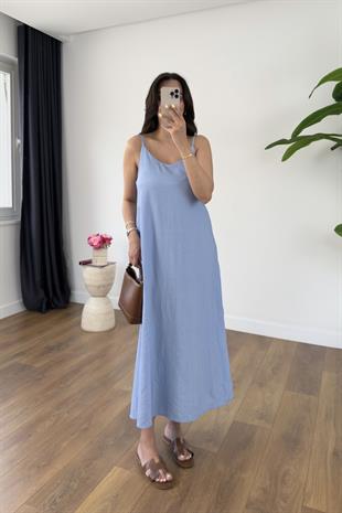 Vudy Bebe Mavi Yanları Yırtmaç Detaylı Askı Ayarlanabilir Elbise