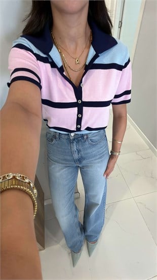 Walle Lacivert Bebe Mavi Polo Yaka Kısa Kollu Triko