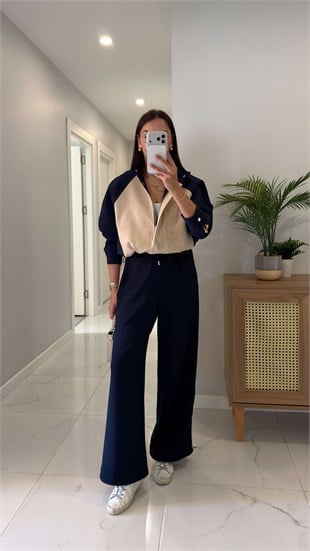 Welda Lacivert Bej Bomber Ceket Pantolon Takım
