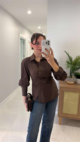 Werra Kahve Drape Detaylı Gömlek