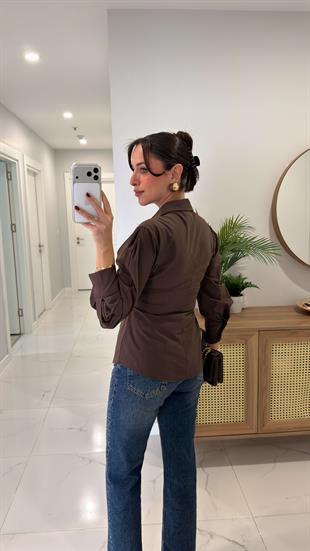 Werra Kahve Drape Detaylı Gömlek