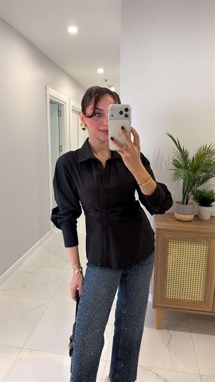 Werra Siyah Drape Detaylı Gömlek