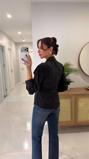 Werra Siyah Drape Detaylı Gömlek
