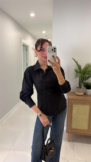 Werra Siyah Drape Detaylı Gömlek