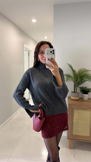 Wersaj Antrasit Kolları Yırtmaçlı Triko
