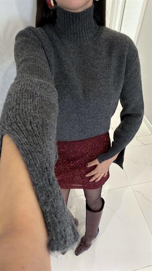 Wersaj Antrasit Kolları Yırtmaçlı Triko