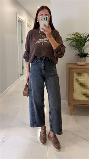 Widoste Mavi Eskitme Tint Barrel Jean