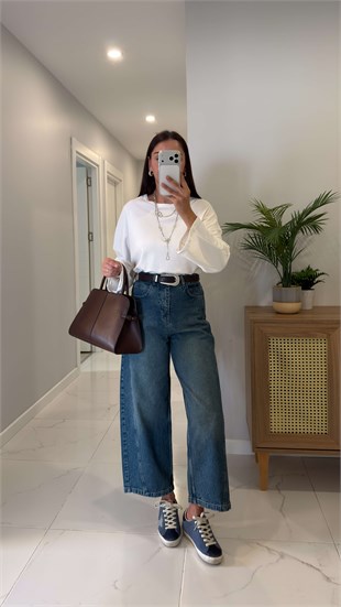 Widoste Mavi Yeşil Tint Barrel Jean