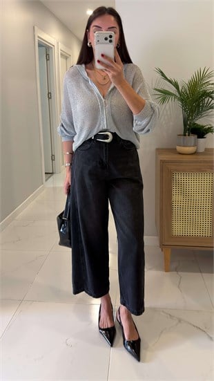 Widoste Siyah Barrel Jean