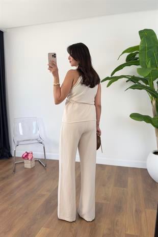Wilda Taş Kuşak Detaylı Bluz Pantolon Takım