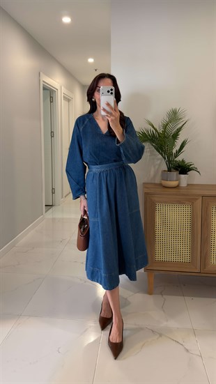 CS Wilsa Mavi Cep Detaylı Denim Etek