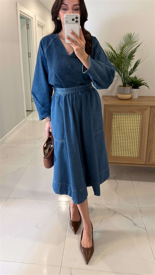 CS Wilsa Mavi Cep Detaylı Denim Etek