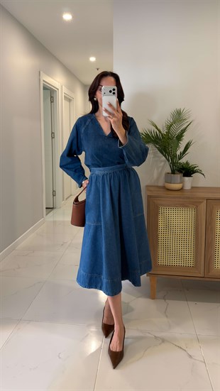 CS Wilsa Mavi Cep Detaylı Denim Etek