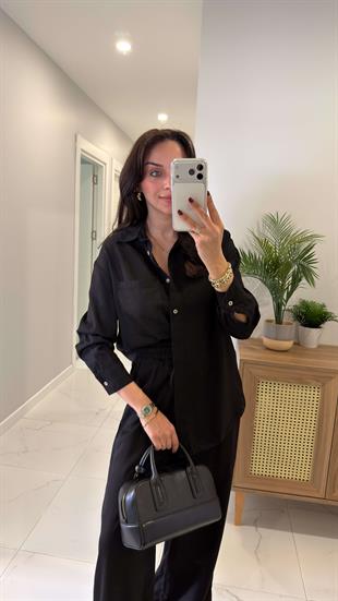 Winila Siyah Yumuşak Dokulu Gömlek Pantolon Takım