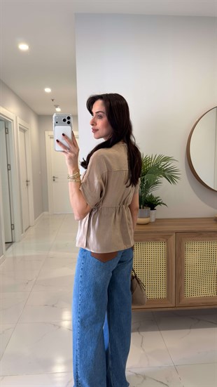 Wioyte Vizon Belden Büzgülü Bluz