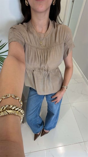 Wioyte Vizon Belden Büzgülü Bluz