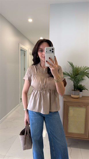 Wioyte Vizon Belden Büzgülü Bluz